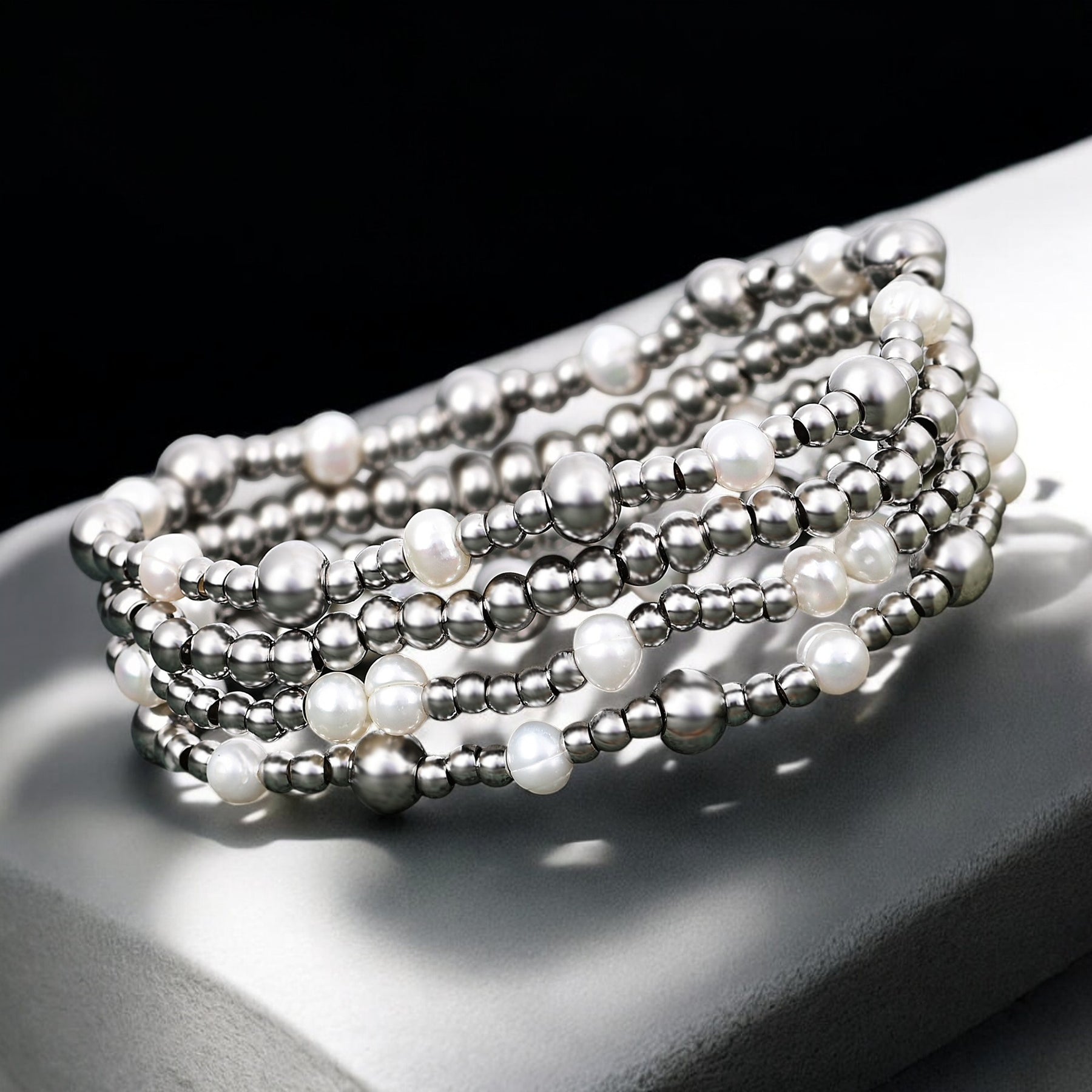 Conjunto de Pulseras de Perlas Brillantes