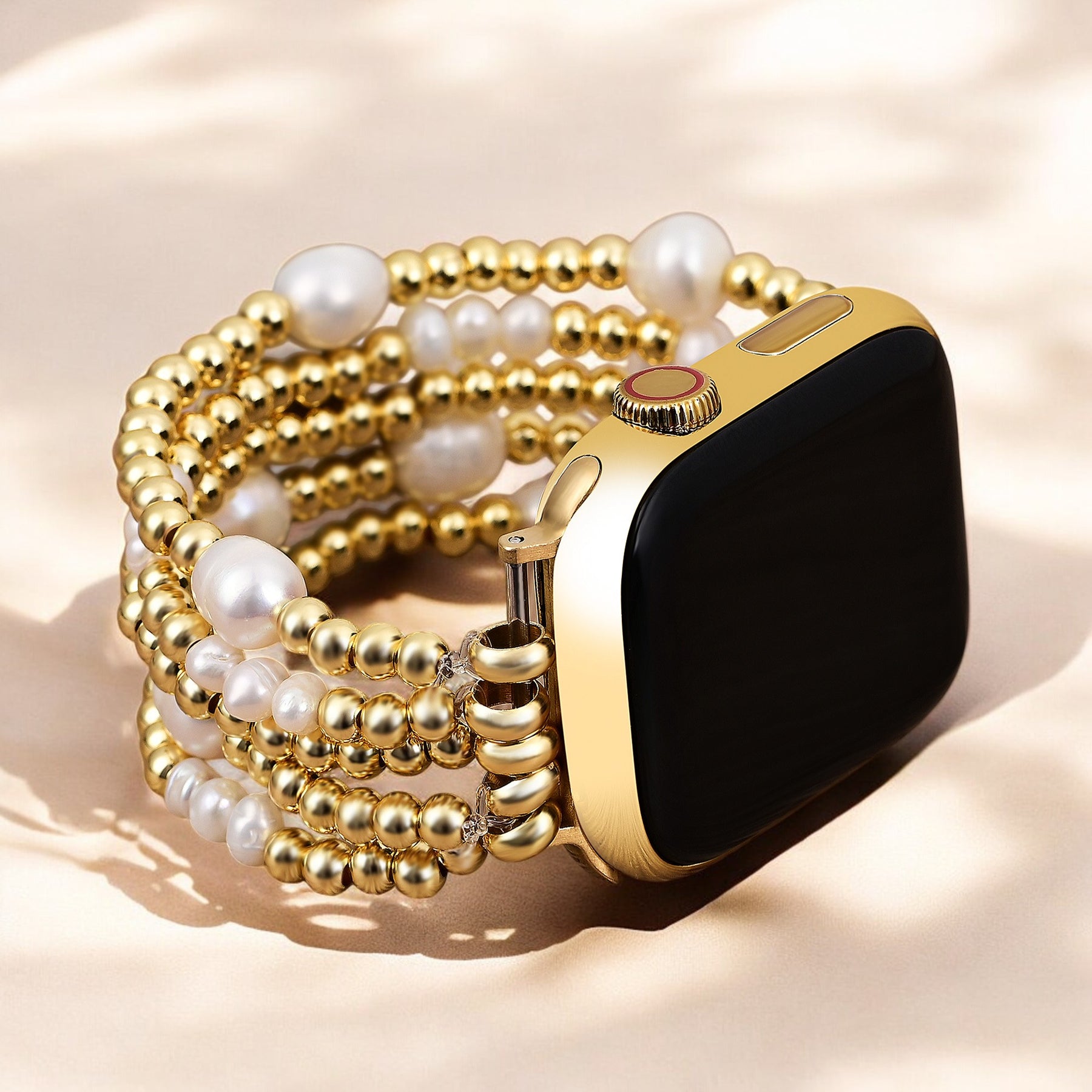 Correa elástica de oro y perla para Apple Watch