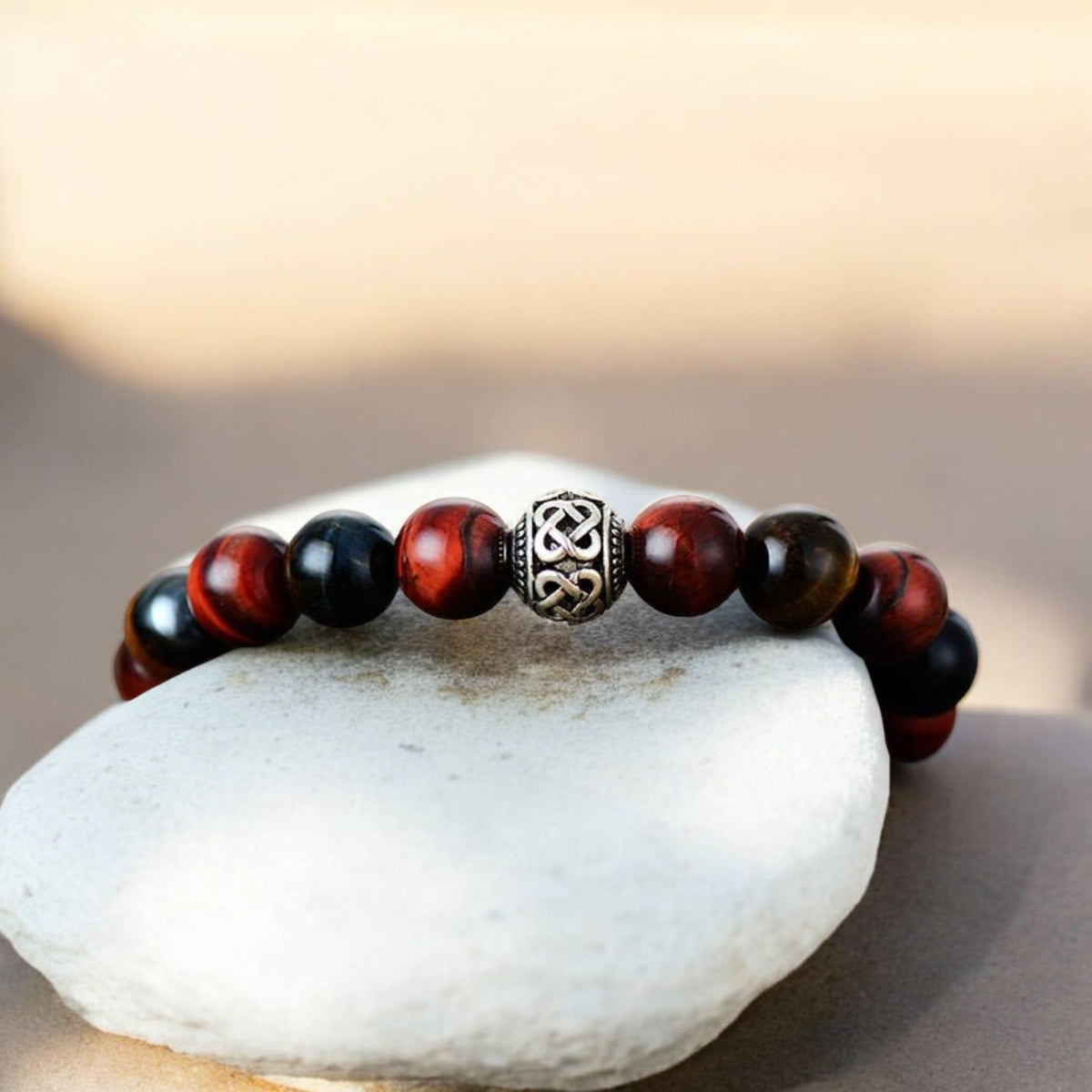 Pulsera de hombre con ojo de tigre rojo y Buda