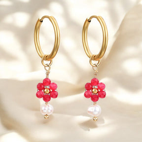 Pendientes de aro de ágata y perla Golden Grace