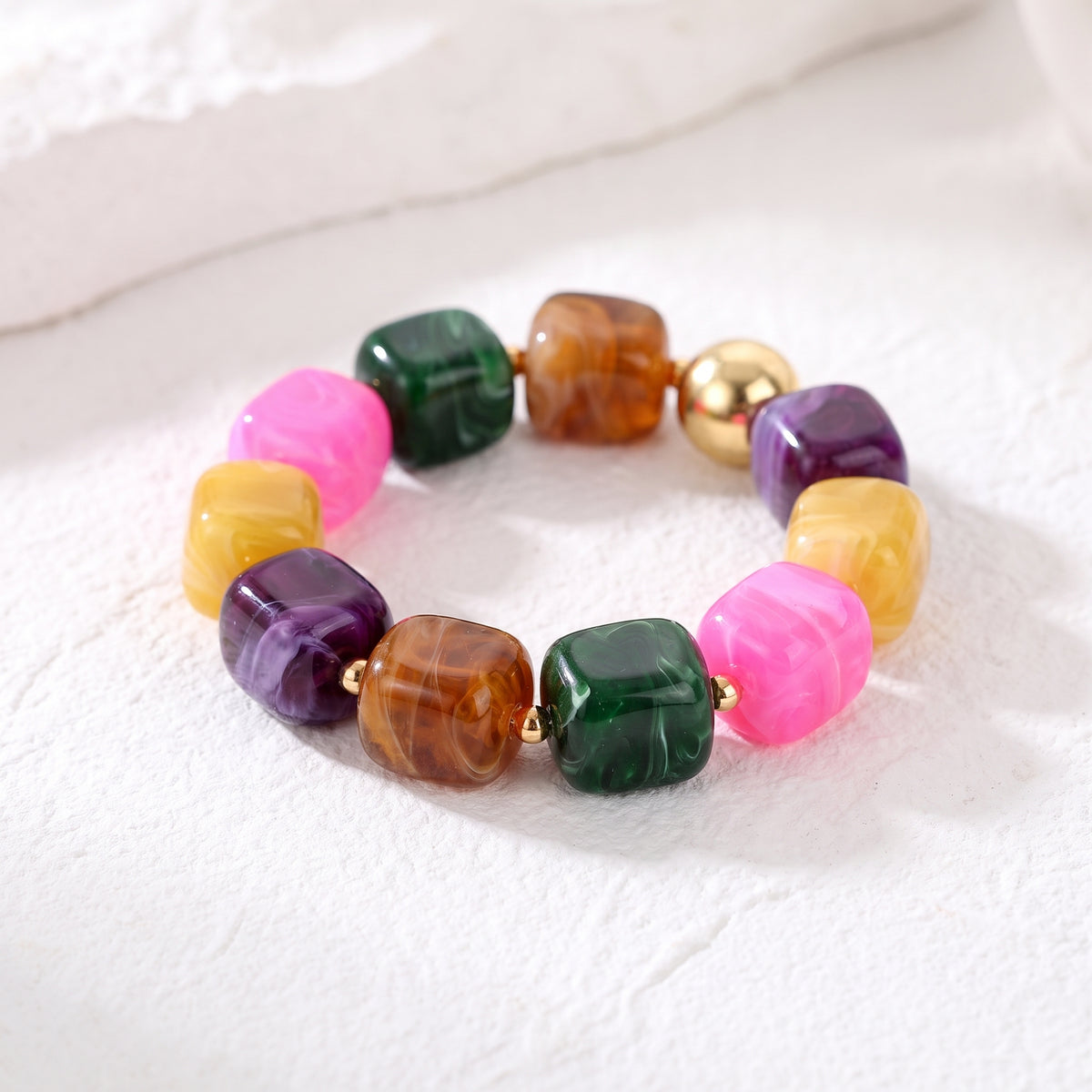 Pulsera gruesa de cuentas mixtas Golden Tropics