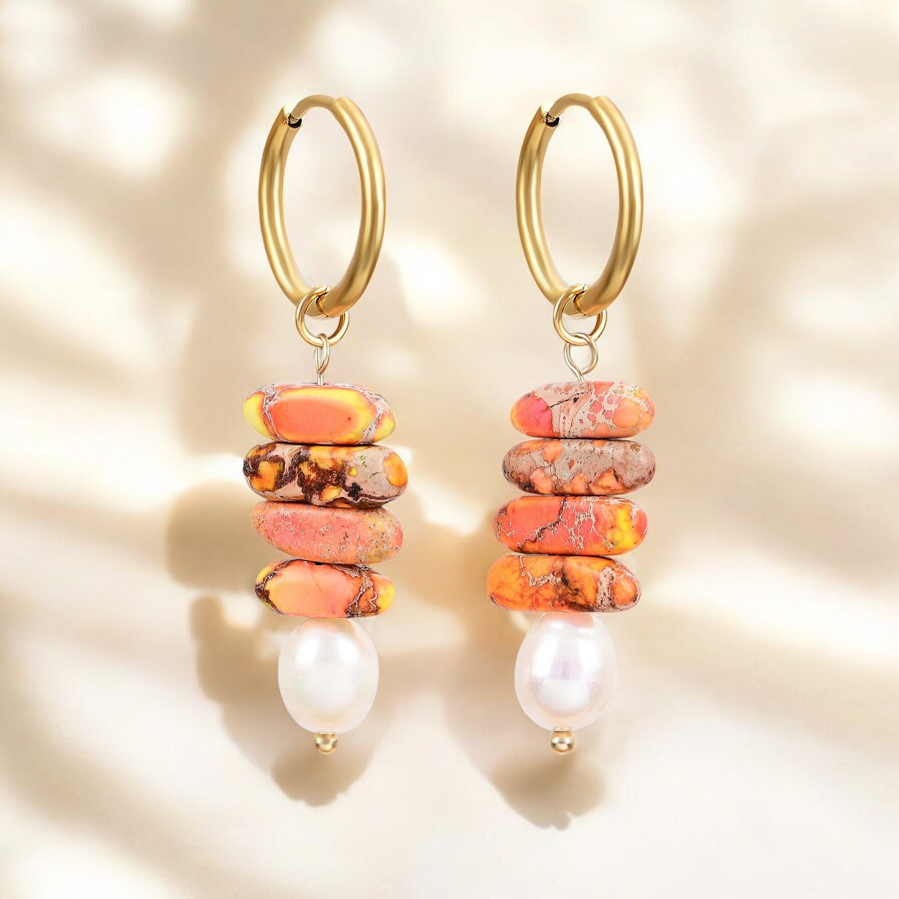 Pendientes de aro Ocean Bliss Pearl y Jaspe Aventurina