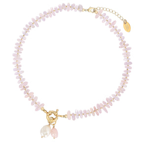 Collar con colgante de cuarzo rosa