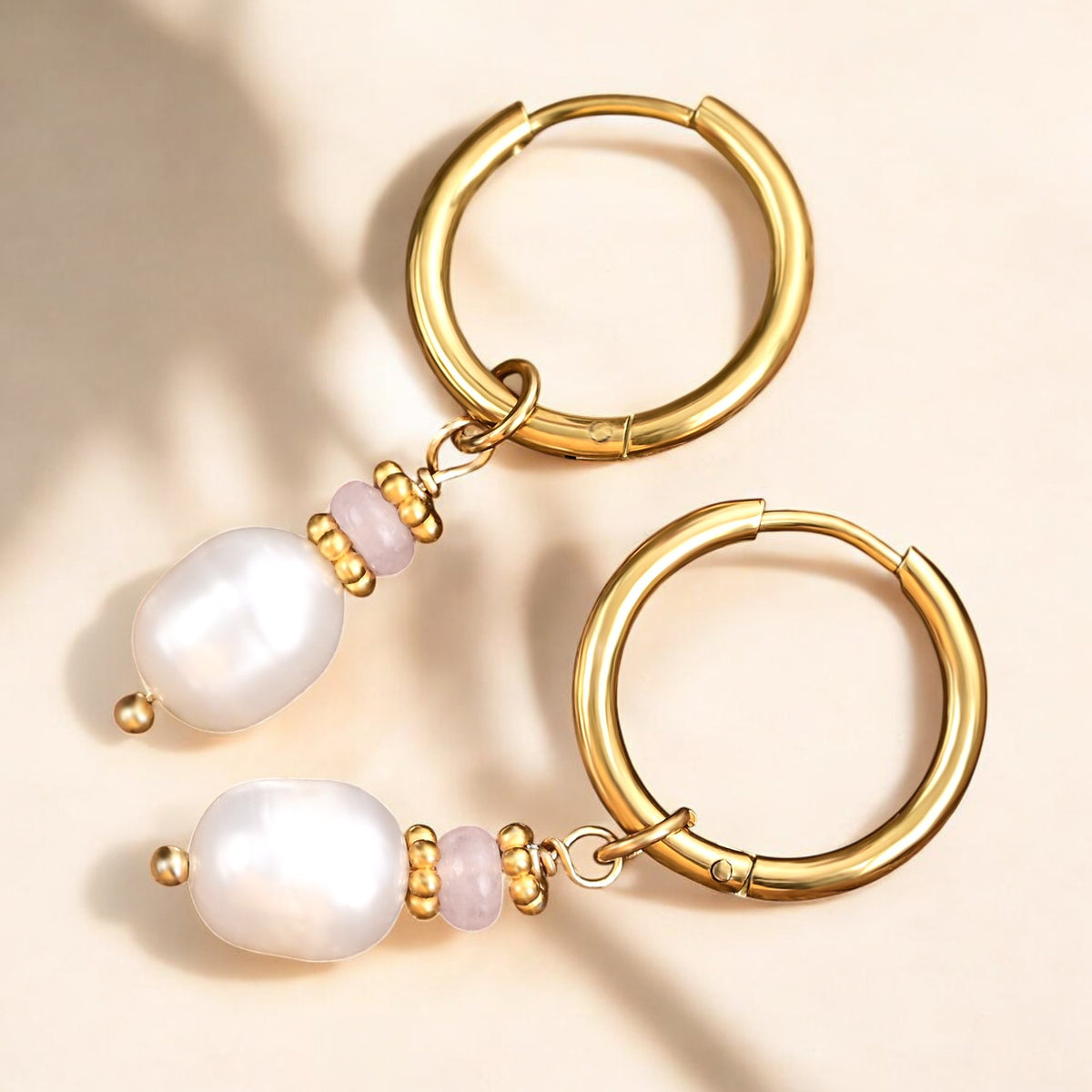 Pendientes de aro de ágata y perla Golden Grace