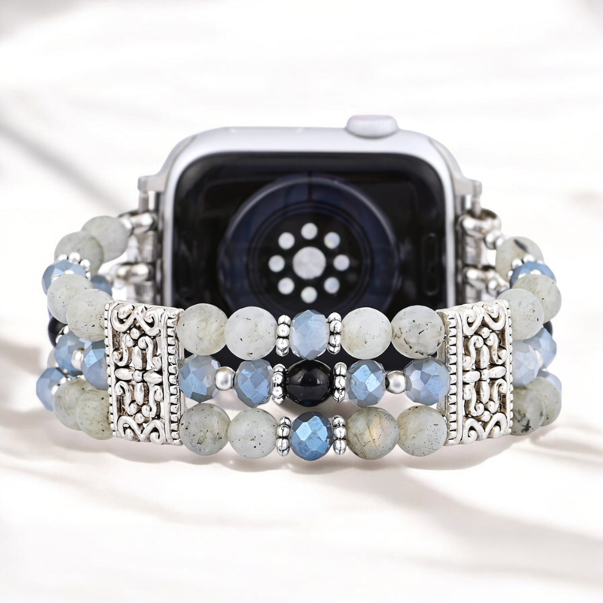 Correa elástica artesanal de labradorita índigo para Apple Watch