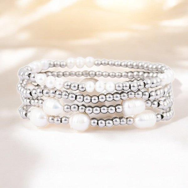 Conjunto de Pulsera de Perlas y Plata