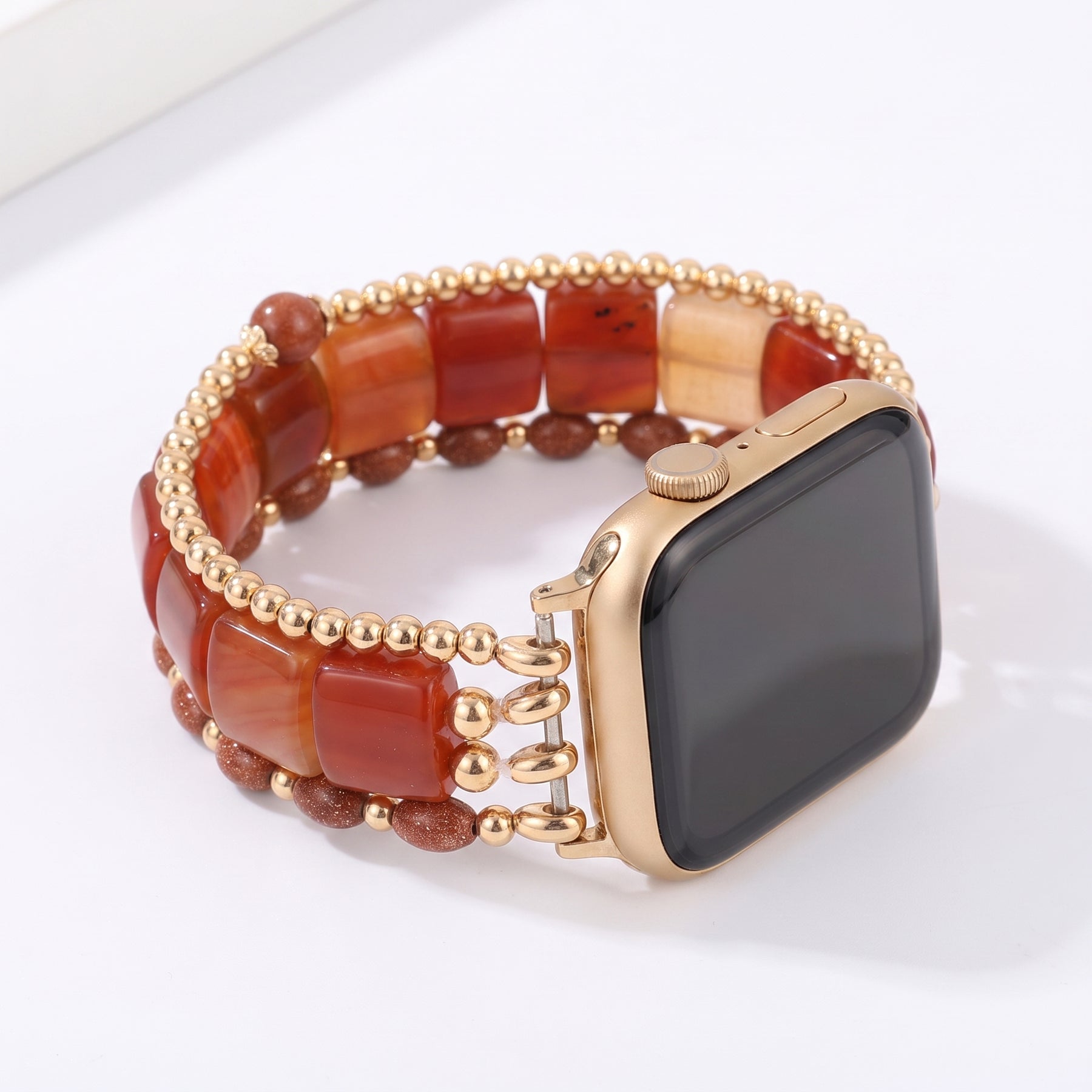 Correa elástica para Apple Watch de ágata Hora Dorada, plateada