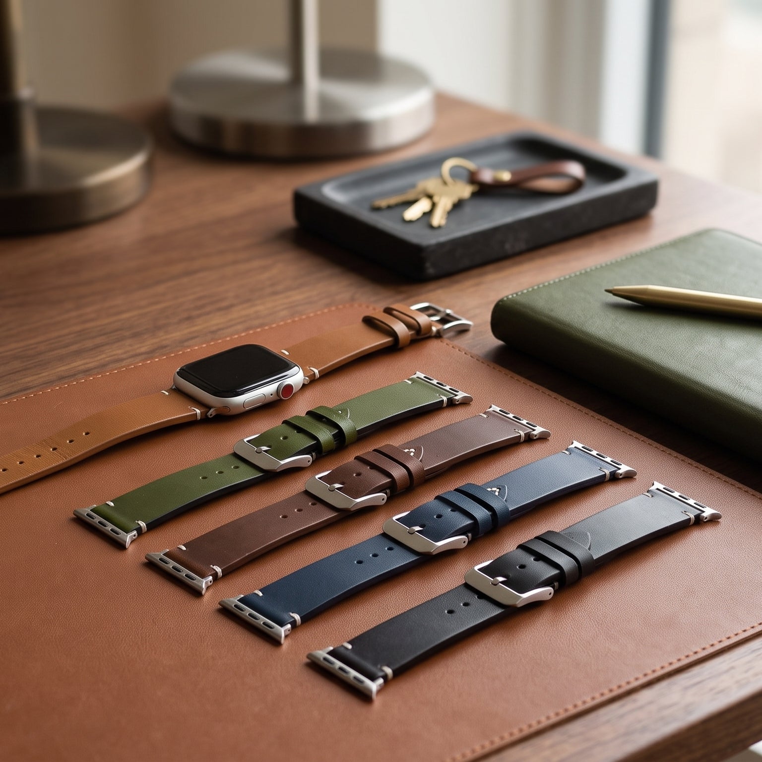 Correa de cuero negro para Apple Watch para hombre