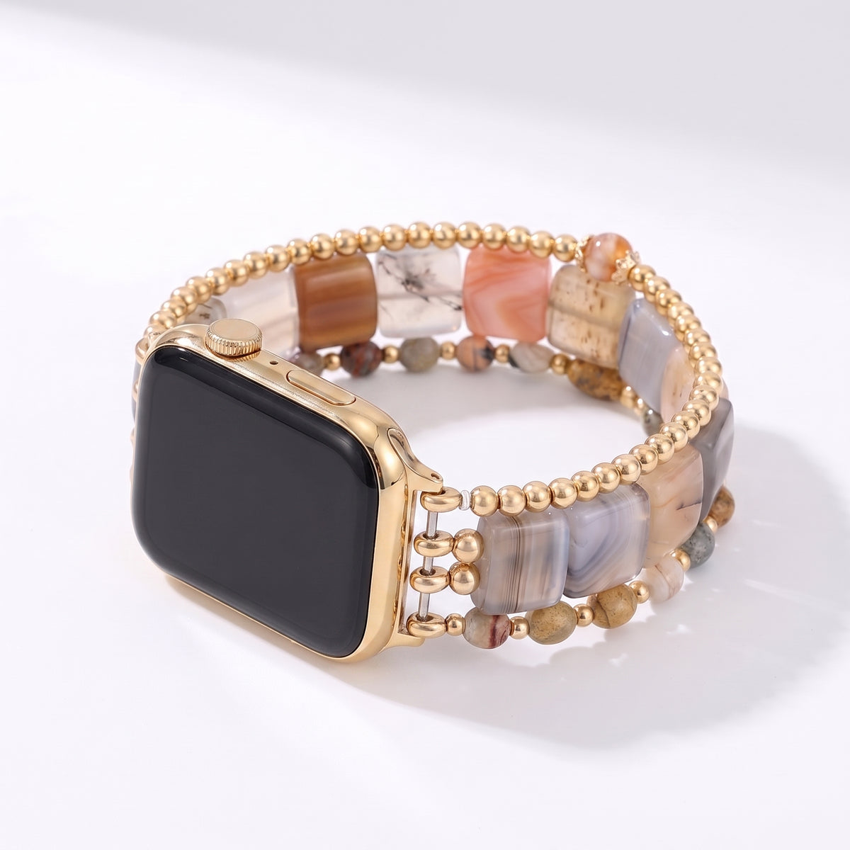 Correa elástica para Apple Watch de ágata Hora Dorada, plateada