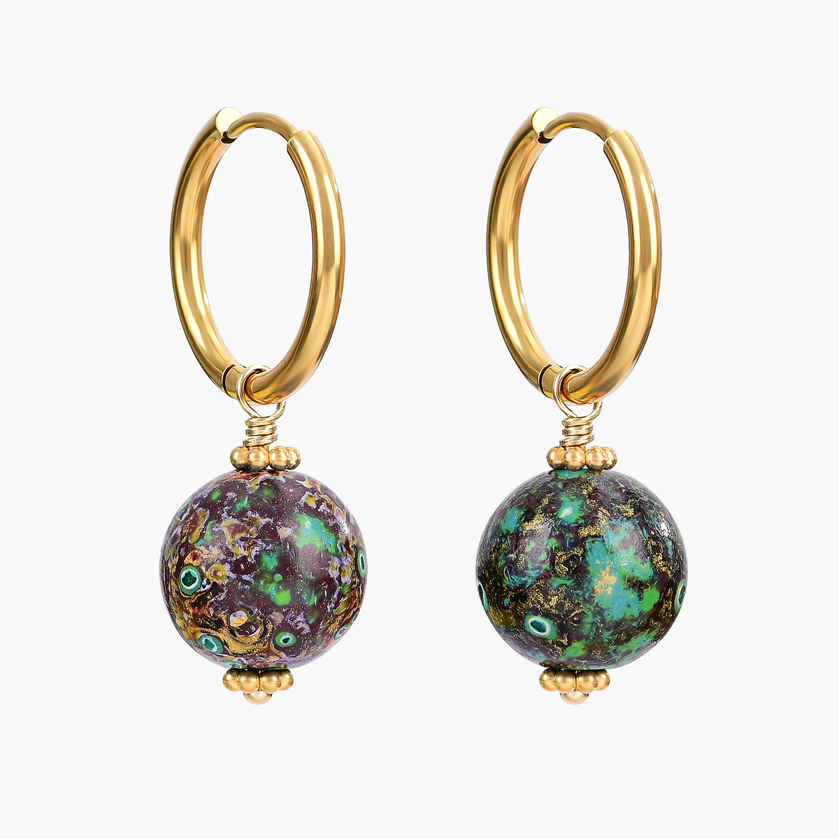 Pendientes de aro con orbe moteado Emerald Eclipse