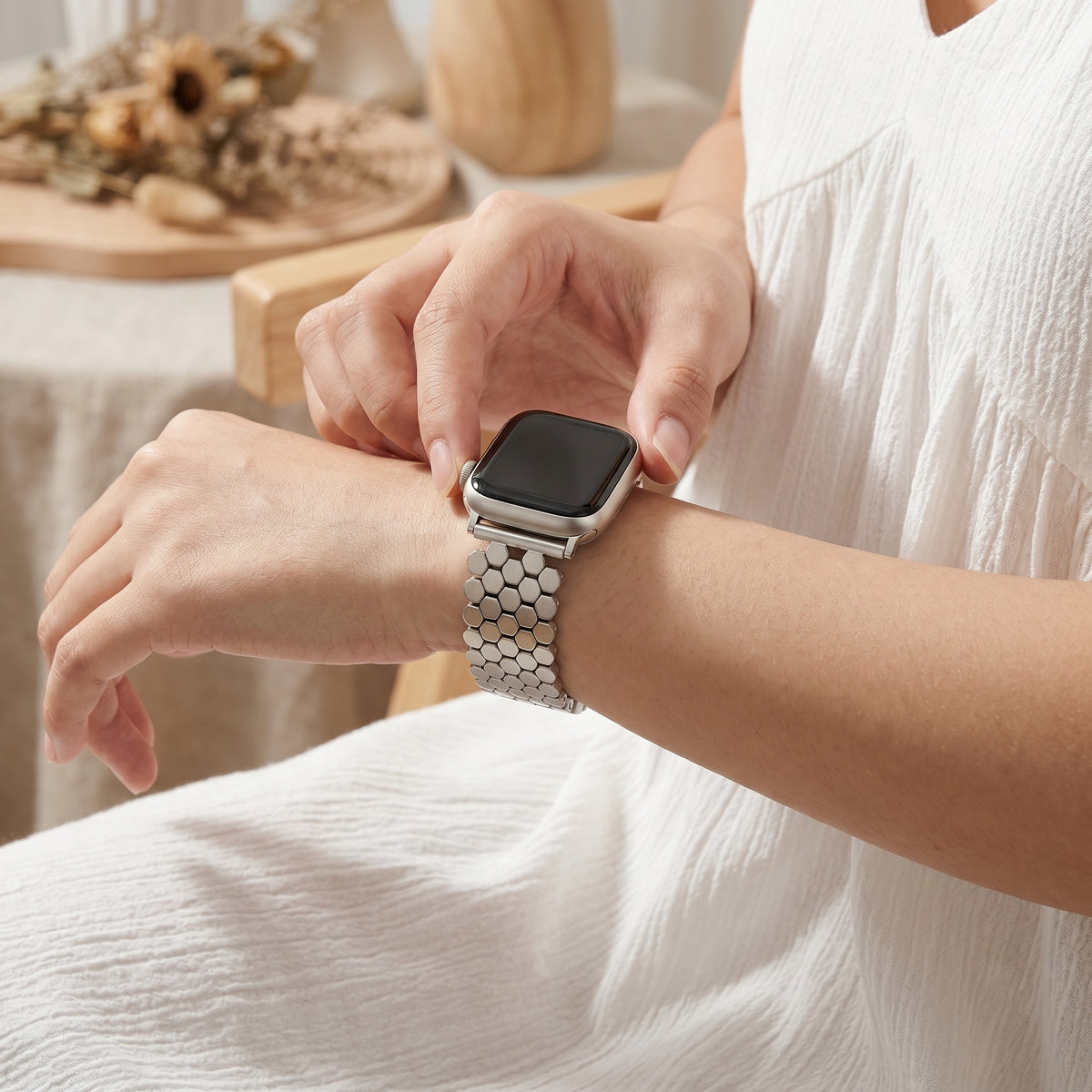 Correa de lujo para Apple Watch en panal plateado