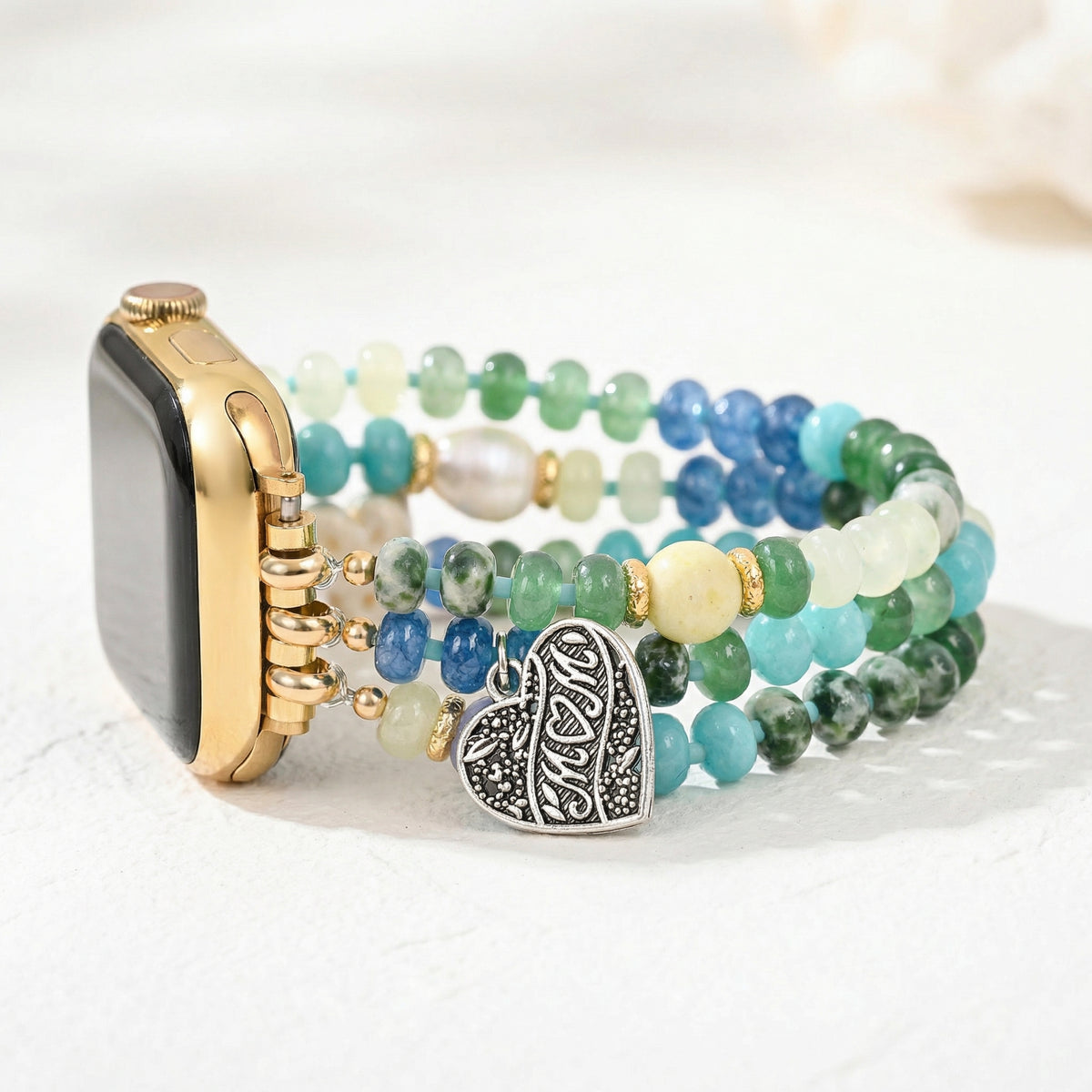 Correa elástica Jade Pearl Love MOM para Apple Watch