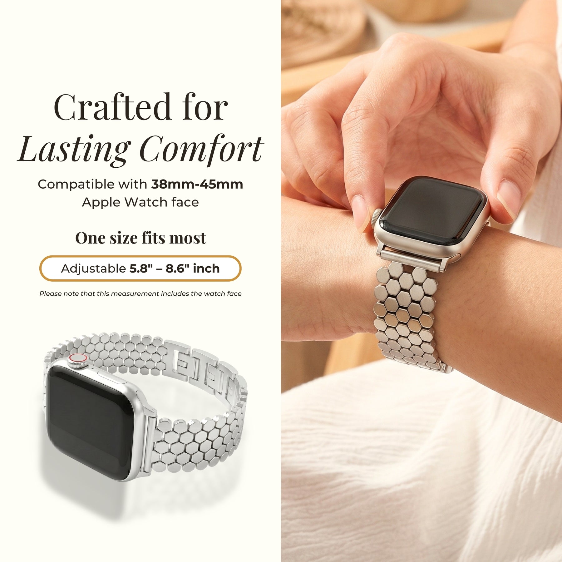 Correa de lujo para Apple Watch en panal plateado
