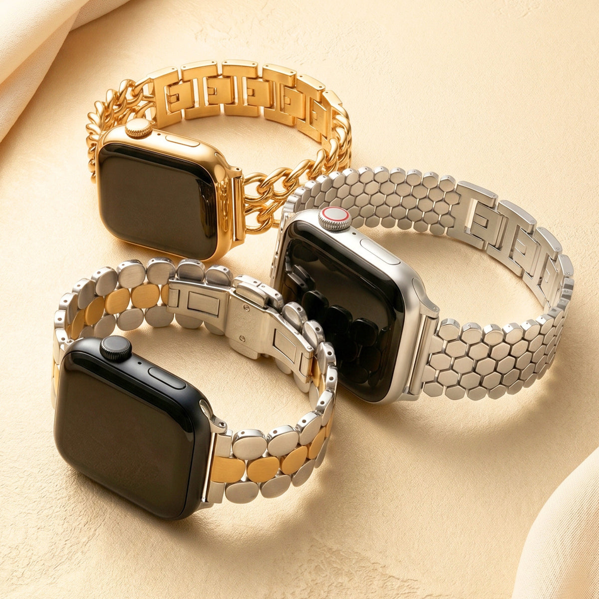 Correa de lujo para Apple Watch en panal plateado