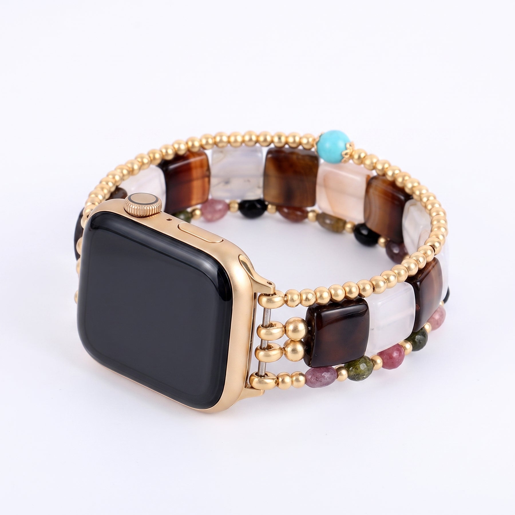 Correa elástica para Apple Watch de ágata Hora Dorada, plateada