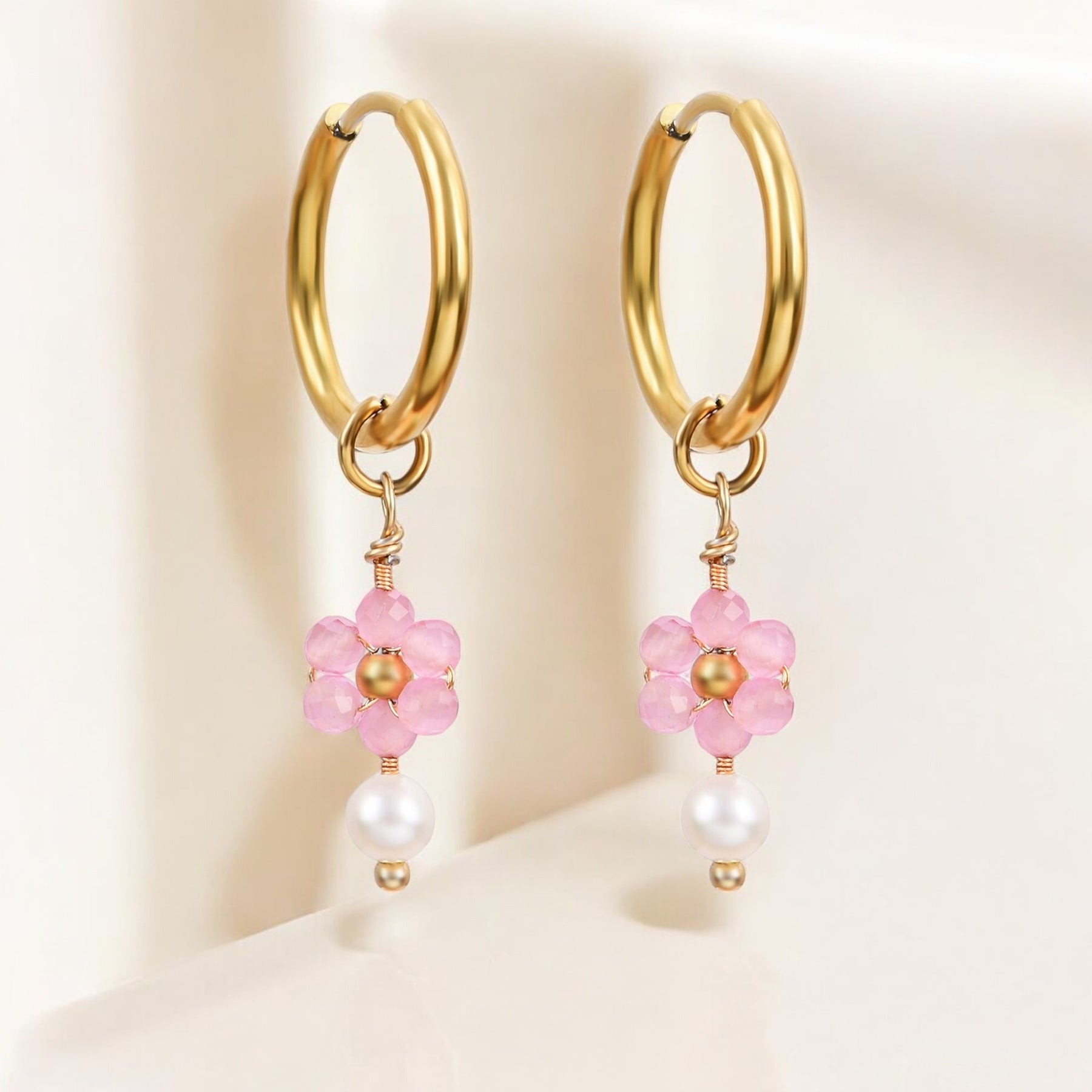 Pendientes de aro con perla Rose Blossom