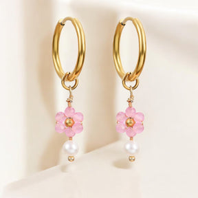 Pendientes de aro con perla Rose Blossom