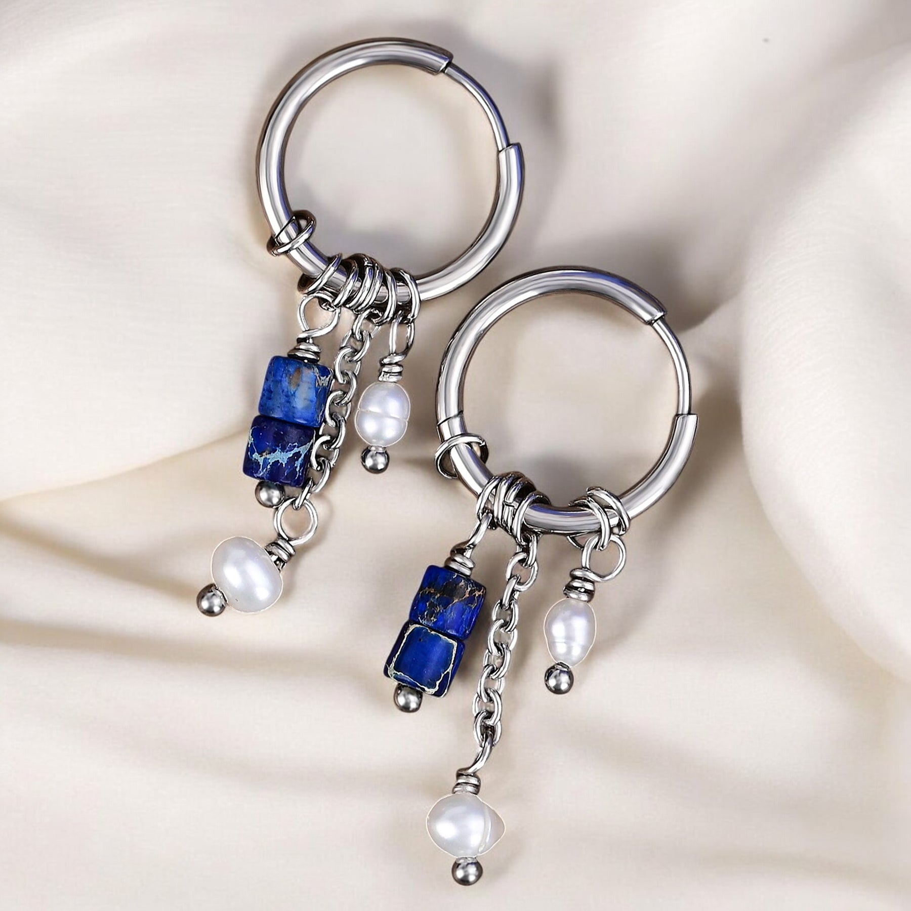 Pendientes de aro de ágata y perla Golden Grace