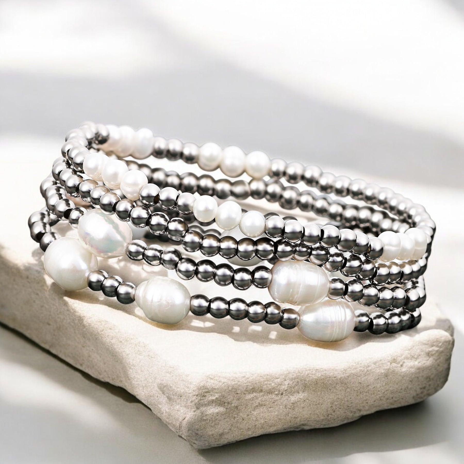 Conjunto de Pulsera de Perlas y Plata