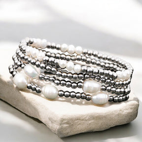 Conjunto de Pulsera de Perlas y Plata