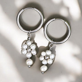 Pendientes de aro de ágata y perla Golden Grace