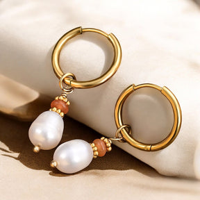 Pendientes de aro Golden Grace Pearl y Ágata Aventurina