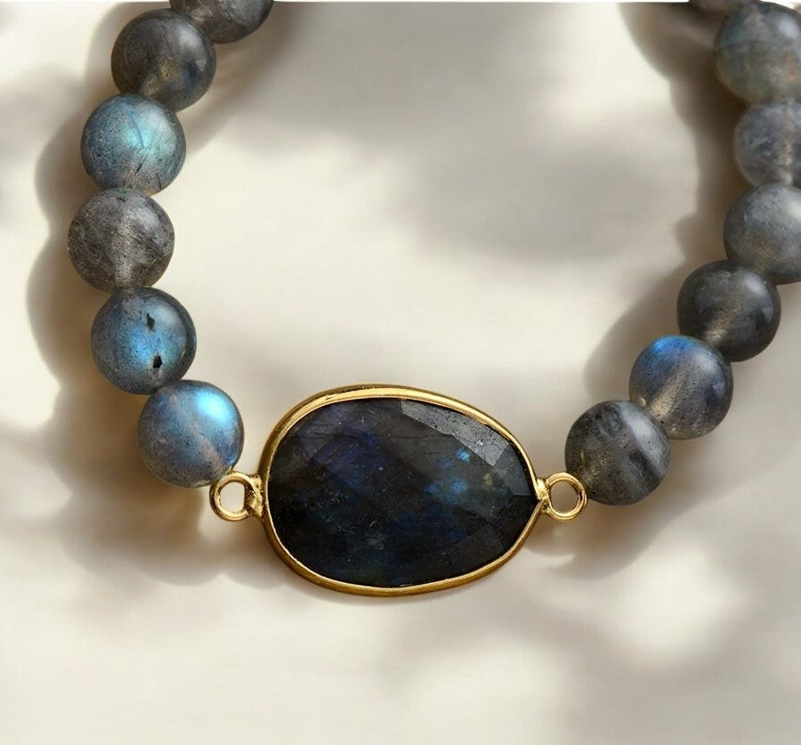Pulsera de piedra preciosa Labradorita azul