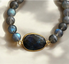 Pulsera de piedra preciosa Labradorita azul