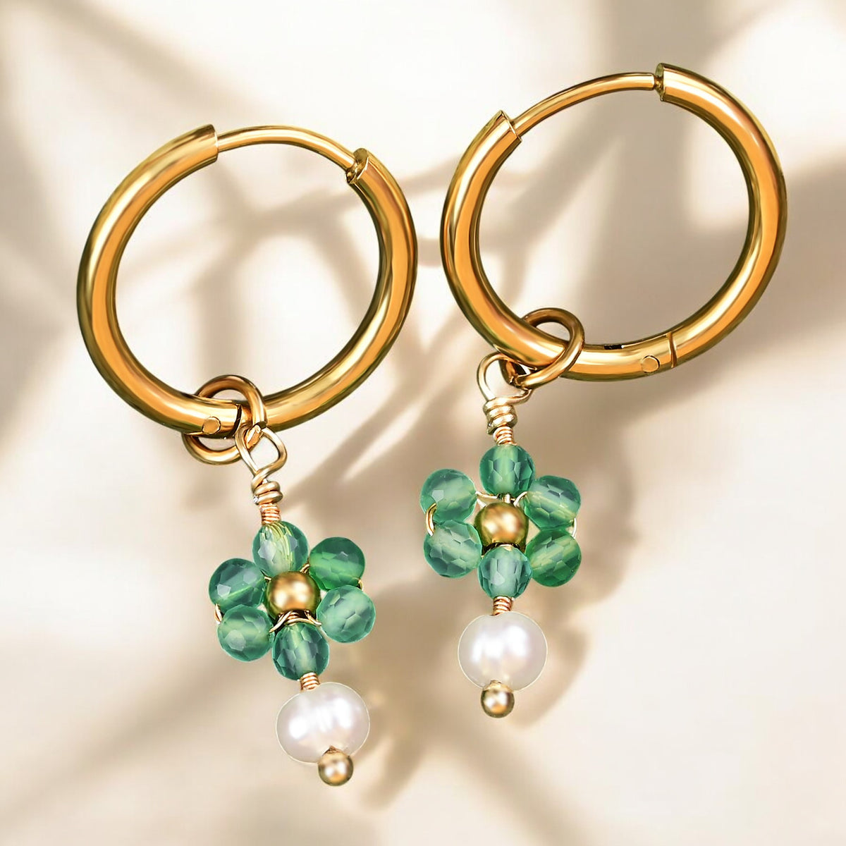 Pendientes de aro de ágata y perla Golden Grace