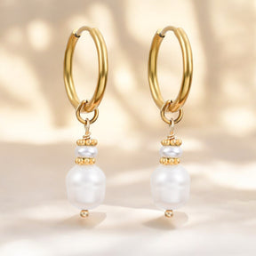 Pendientes de aro de ágata y perla Golden Grace