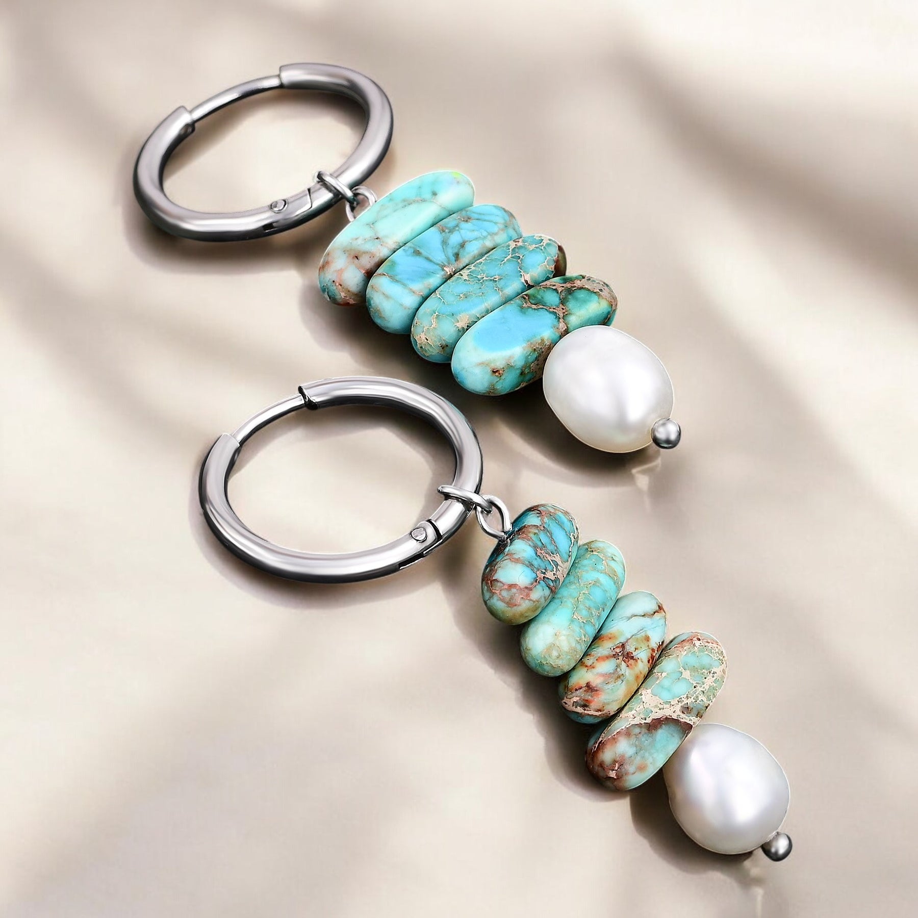 Pendientes colgantes de jaspe turquesa y perla Ocean Bliss
