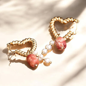 Pendientes de aro con colgante de perla de corazón y ágata