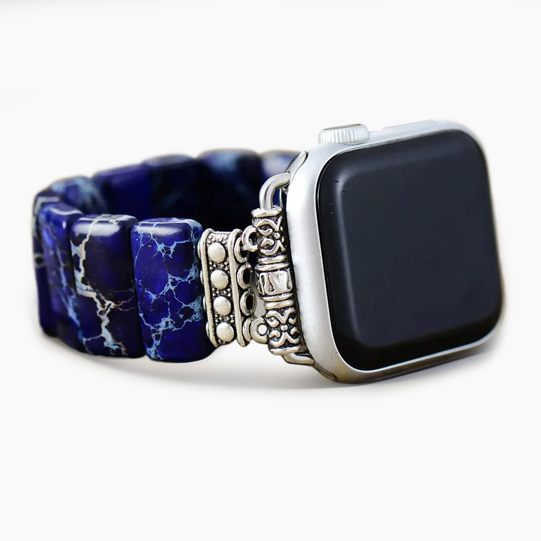 Correa elástica de jaspe tibetano azul marino oscuro para Apple Watch