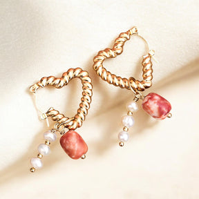 Pendientes de aro con colgante de perla de corazón y ágata