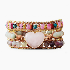 Pulsera envolvente con corazón de cuarzo rosa de ensueño