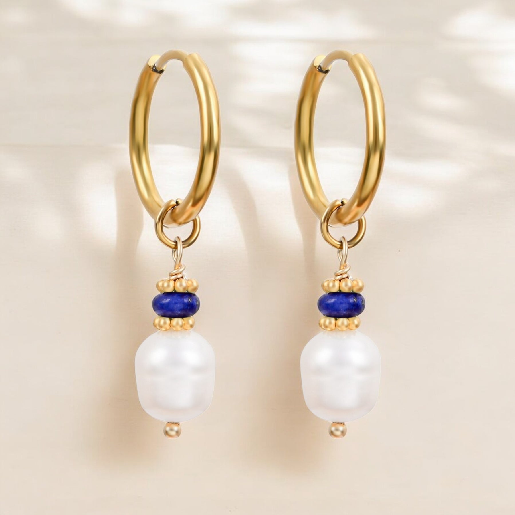 Pendientes de aro Golden Grace Pearl & Lapis Agate