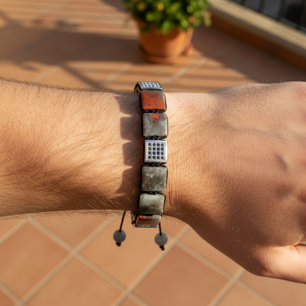 Pulsera africana de piedra de sangre para hombre