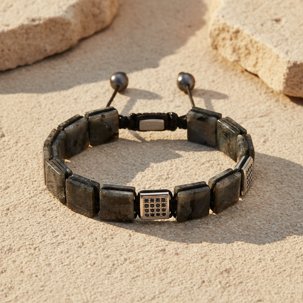 Pulsera negra de labradorita para hombre