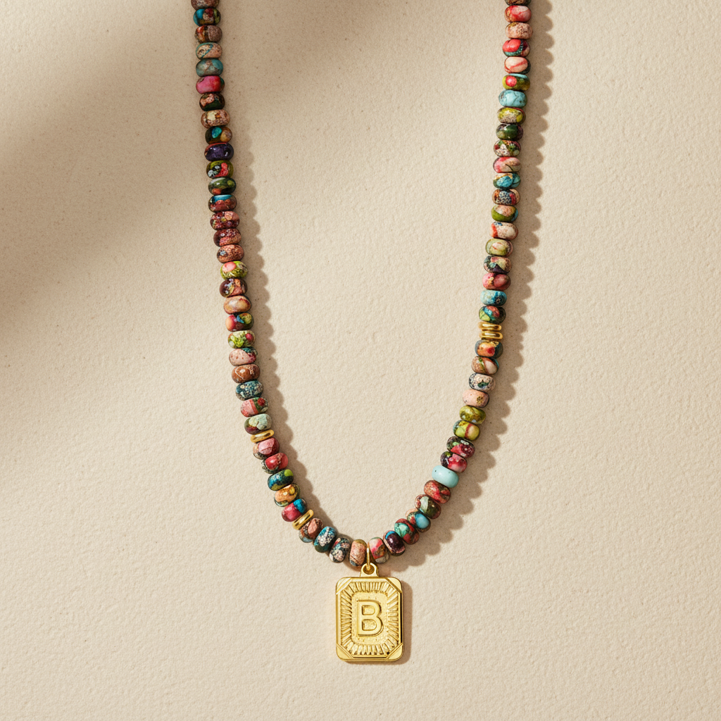 Collar de burbujas con inicial de gema vibrante