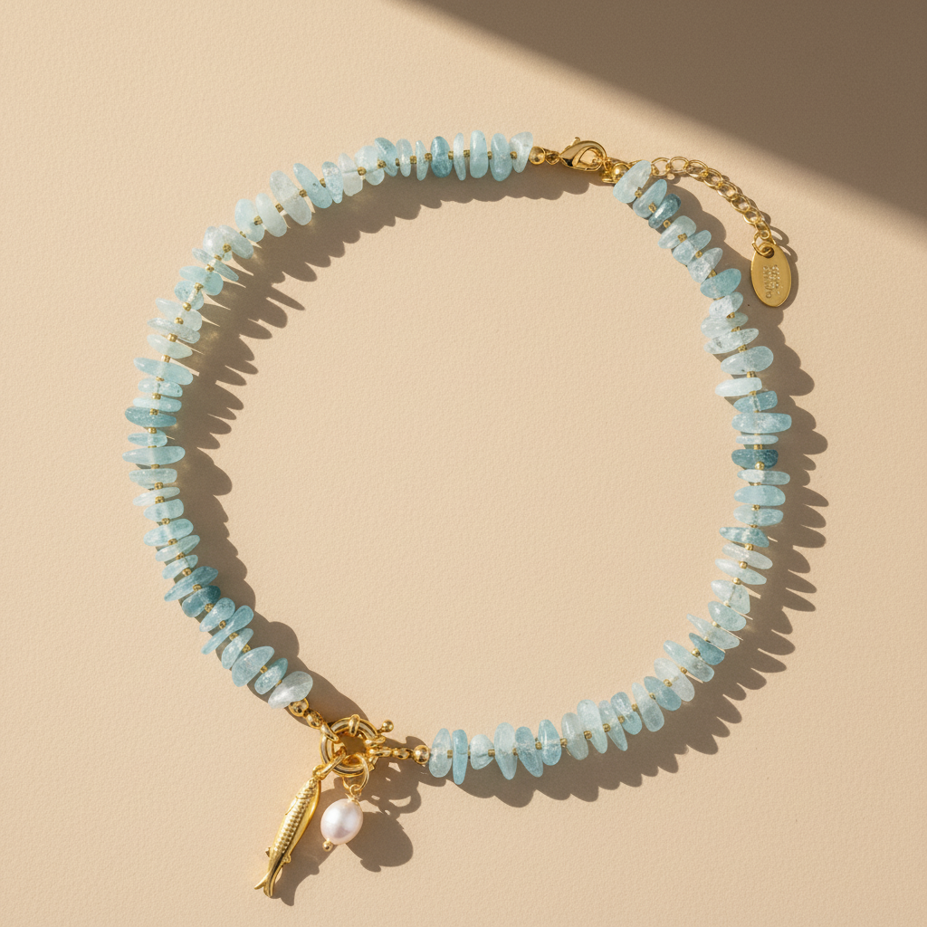Collar con colgante de perla aguamarina