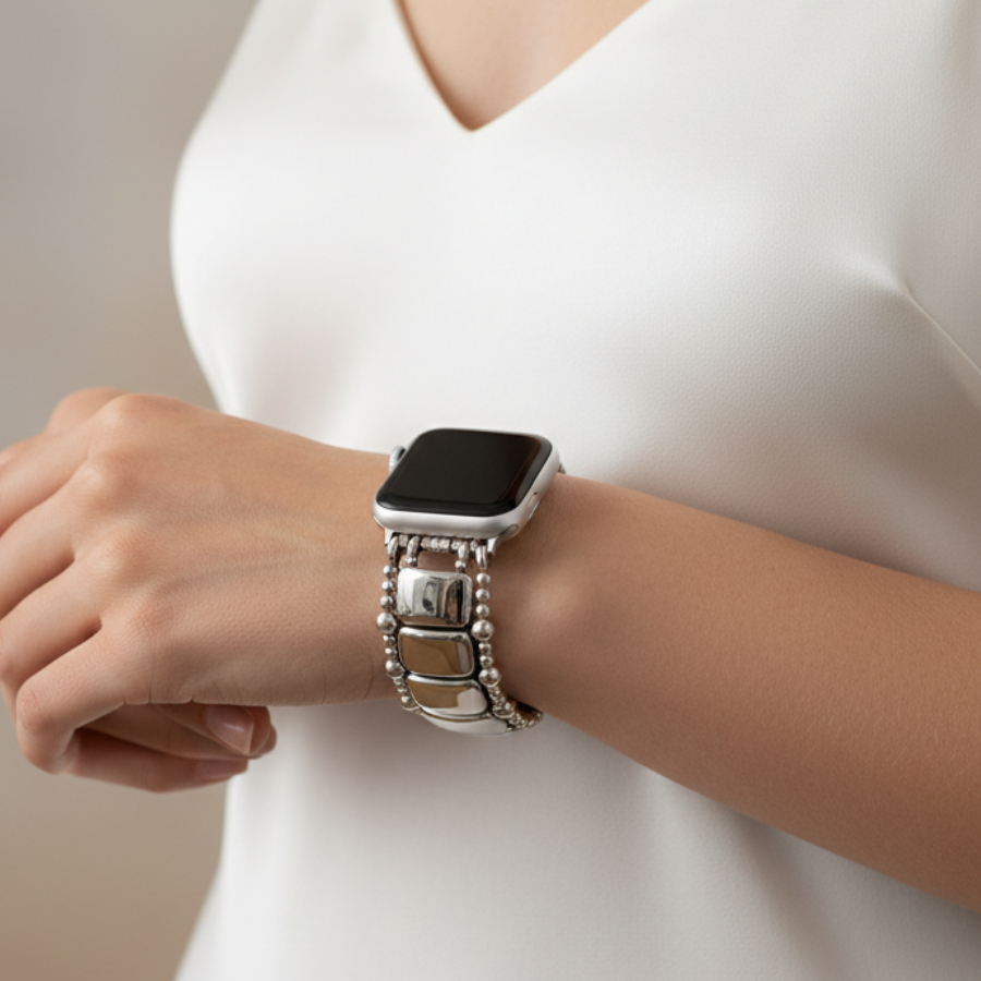 Correa elástica negra platino para Apple Watch