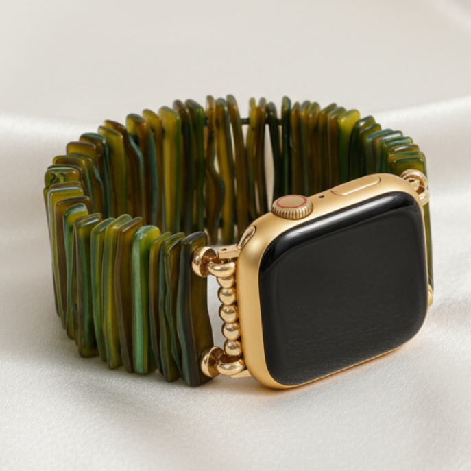 Correa elástica sobria color oliva dorado para Apple Watch