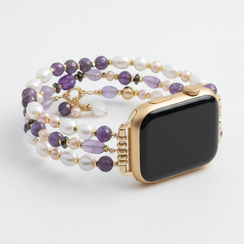 Correa elástica para Apple Watch con racimo de perlas amatista