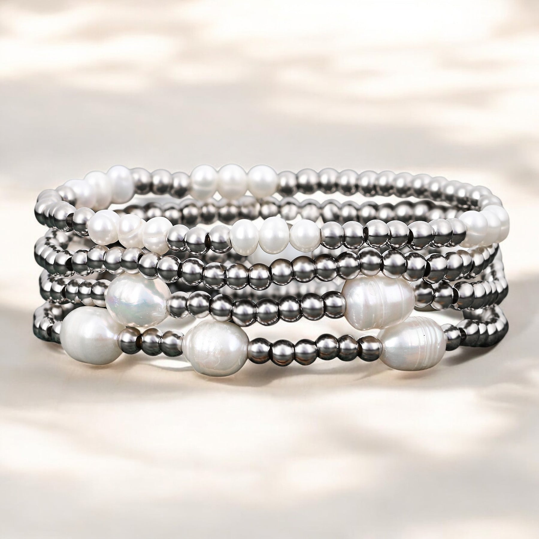 Conjunto de Pulsera de Perlas y Plata