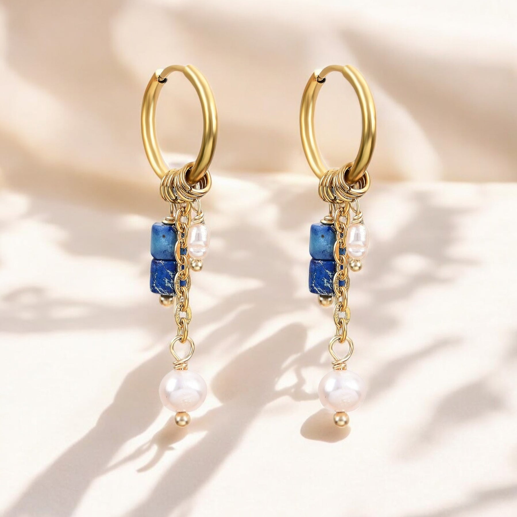 Pendientes de aro de ágata y perla Golden Grace