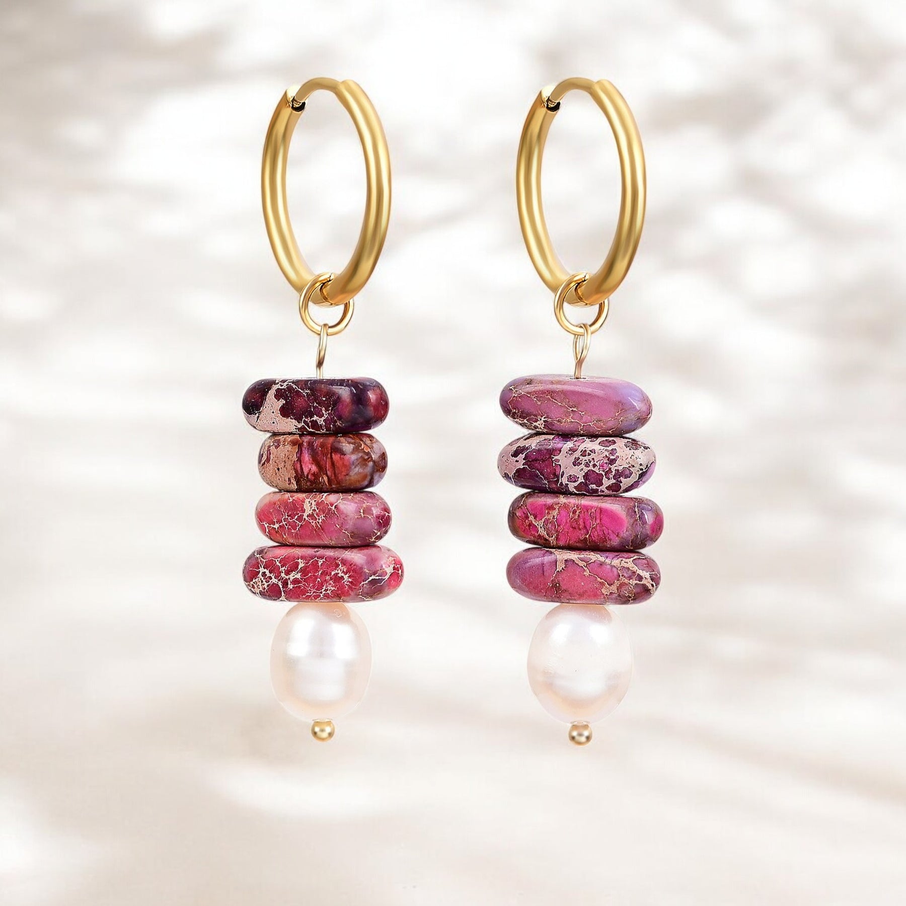 Aros Colgantes de Perla Ocean Bliss y Jaspe Magenta