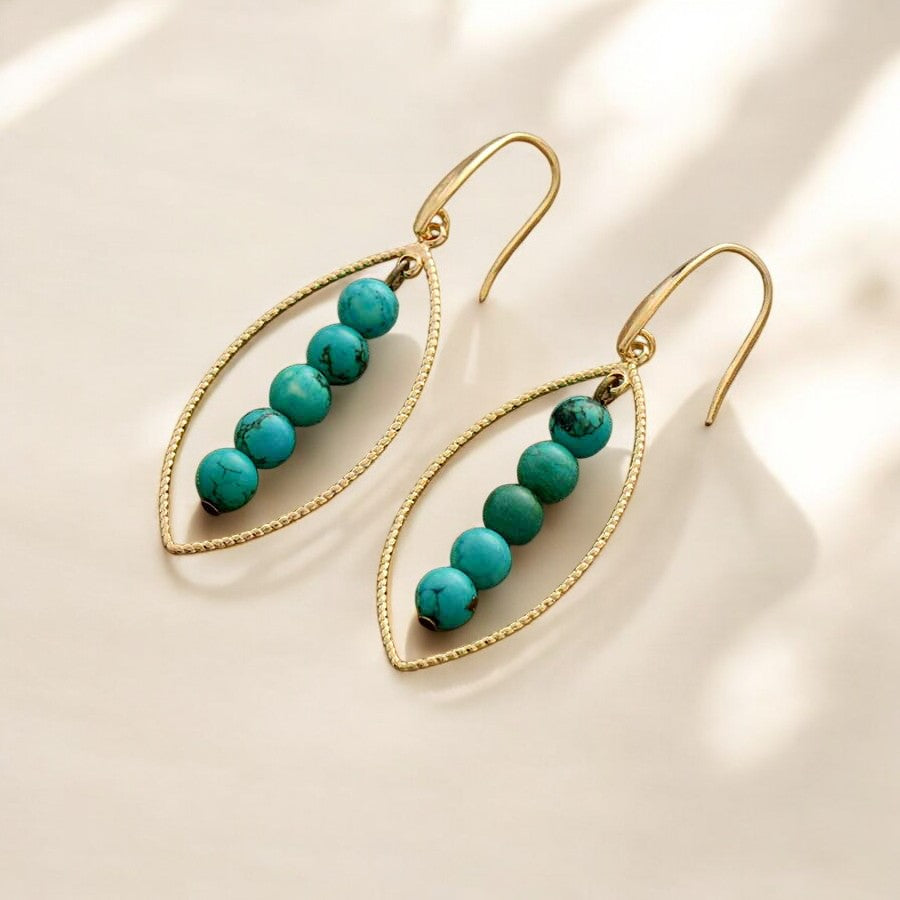 Pendientes Ovalados de Oro y Turquesa