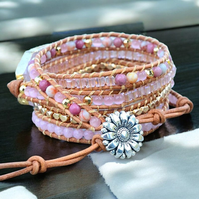 Pulsera de Cuarzo Rosa Dorado