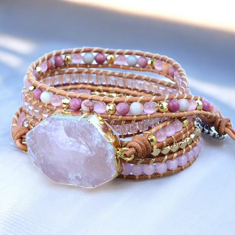 Pulsera de Cuarzo Rosa Dorado