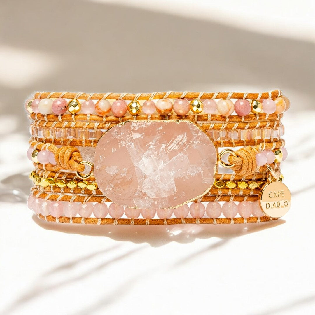 Pulsera de Cuarzo Rosa Dorado